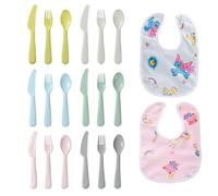 KSBBHDS 6 Set di Posate Colorate E 2 Pezzi di Bavaglini, Posate per Bambini Carini, Asciugamano di Saliva Impermeabile, Riutilizzabili.