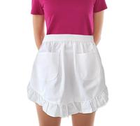 KSBBHDS Grembiule Bianco 1 Pezzo, Mezzo Grembiule in Tinta Unita, Grembiule Vintage Con Volant, Grembiule Con Doppia Tasca, Grembiule in Vita per Cucinare, Preparare Il Caffè E Giardinaggio