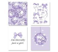 KSDUT Set di 4 stampe artistiche da parete viola preppy, stampe artistiche alla moda, motivo coquette, palla da discoteca, decorazione da parete per camera da letto e camera da letto per ragazze, 20,3