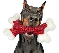 Kseroo - Giocattoli indistruttibili per cani, per masticatori aggressivi, ossi in nylon duro aromatizzato al manzo, per intrattenere cani di taglia media e grande (9-36,3 kg), rosso