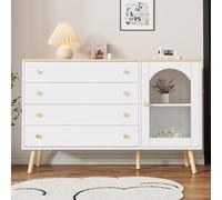 KSFASHZ Cassettiera bianca con 4 cassetti con 1 ante, cassettiera per camera da letto, per adulti, colore: bianco, con 1 ante e 1 ante