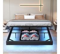 KSFASHZ Cornice per letto 160 x 200 cm con rete cassaforte, letto galleggiante moderno con illuminazione a LED, 160 x 200 letti per adulti (senza testiera)