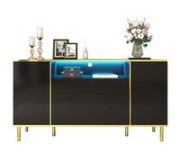KSFASHZ Credenza Nero con LED,150x40x80 cm Madia con Ante e Cassetto, Credenza Moderna sala da pranzo, per Soggiorno/Cucina/Ingresso