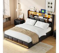 KSFASHZ Letto Matrimoniale Contenitore 140x200 con LED e USB, Letto Imbottito 140x200 con Cassaforte, Letti Matrimoniali Imbottiti con Stoccaggio LettoContenitore con Testiera, Nessun Materasso