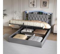KSFASHZ Letto Matrimoniale Contenitore 160×200 con LED USB, Letto Imbottito 160×200 con Cassaforte, Letti Matrimoniali Imbottiti con TestieraLetto Contenitore Imbottito con Stoccaggio