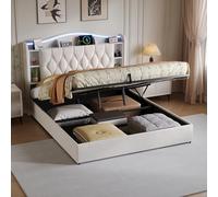 KSFASHZ Letto Matrimoniale Contenitore 160×200 con LED USB, Letto Imbottito 160×200 con Cassaforte, Letti Matrimoniali Imbottiti con TestieraLetto Contenitore Imbottito con Stoccaggio