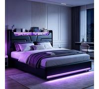 KSFASHZ Letto Matrimoniale Contenitore 160x200 con LED e USB, Letto Imbottito 160x200 con Cassaforte, Letti Matrimoniali Imbottiti con Stoccaggio LettoContenitore con Testiera, Nessun Materasso