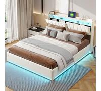 KSFASHZ Letto Matrimoniale Contenitore 160x200 con LED e USB, Letto Imbottito 160x200 con Cassaforte, Letti Matrimoniali Imbottiti con Stoccaggio LettoContenitore con Testiera, Nessun Materasso