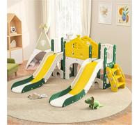 KSFASHZ Scivolo 7 in 1 per Bambini, Scivolo da Giardino per Bambini con Canestro, 203×166×96.5cm, civolo per bambini da Esterno Grande, Facile da Montare, Adatto per uso interno,esterno e giardino