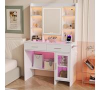 KSFASHZ Tavolo da toeletta bianco con specchio, mobile da toeletta con specchio, tavolo da trucco con deposito, 2 cassetti, scrivania da toeletta con deposito per camera da letto adulto, 89.8×40×145