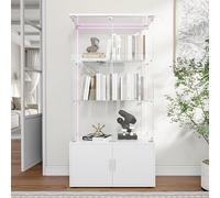 KSFASHZ Vetrina Espositiva in Vetro Bianco con 4 Piani, Vetrine in Vetro con Serratura, 78.5×35×164 cm, Vetrinetta in VetroVetrina Soggiorno con LED Vetrinette Espositive inVetro, Bianco