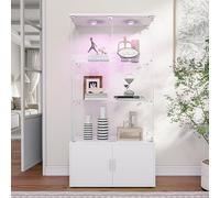KSFASHZ Vetrina Espositiva in Vetro Bianco con 4 Piani, Vetrine in Vetro con Serratura, 78.5×35×164 cm, Vetrinetta in VetroVetrina Soggiorno con LED Vetrinette Espositive inVetro, Bianco