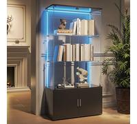 KSFASHZ Vetrina Espositiva in Vetro Nero con 4 Piani, Vetrine in Vetro con Serratura, 78.5×35×164 cm, Vetrinetta in VetroVetrina Soggiorno con LED Vetrinette Espositive inVetro, Nero