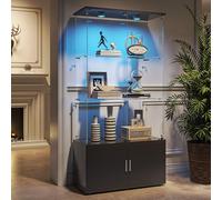 KSFASHZ Vetrina Espositiva in Vetro Nero con 4 Piani, Vetrine in Vetro con Serratura, 78.5×35×164 cm, Vetrinetta in VetroVetrina Soggiorno con LED Vetrinette Espositive inVetro, Nero