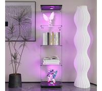 KSFASHZ Vetrina in Vetro a 4 ripiani, 1 Porta, Vetrine di Vetro con LED e Serratura,Vetrinetta Espositiva a Colonna Vetrina Soggiorno con LED Vetrinetta in vetro per Soggiorno 164×42.5×36.5cm