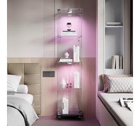 KSFASHZ Vetrina in Vetro con LED e 4 Ruote, Vetrine di Vetro 4 Ripiani 1 Porta, Vetrinetta inVetro con LEDVetrinetta Espositiva a Colonna Vetrina Soggiorno Trasparente, 35 x 39.8 x 163cm