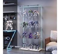 KSFASHZ Vetrina in Vetro con LED, Vetrine di Vetro 4 Ripiani 2 Porta, Vetrinetta in VetroVetrinetta Espositiva a Colonna Vetrina Soggiorno Trasparente Vetrinette Espositive inVetro, Bianco