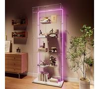 KSFASHZ Vetrine di Vetro a 5 Ripiani, 2 Porta, Vetrina Soggiorno con LED e Serratura, Vetrinetta Espositiva a ColonnaVetrina in Vetro da Esposizione, Adatto per soggiorno, camera da letto, bar
