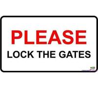 KSFEITING Targa in metallo con scritta in lingua inglese "Please Lock The Gates Security House Garden Safety Property Sign Outdoor Security Farm Yard Warning Decoratives" 20,3 x 30,5 cm