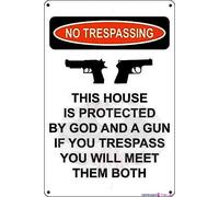 KSFEITING Targa in metallo retrò con scritta in lingua inglese "No Trespassing This House is Protected God A Gun Trespass You Will Meet Them Entrambe Sign Movie Local", per grotta, bar, club, casa
