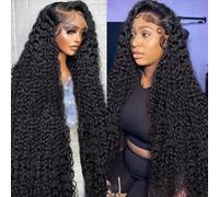 Ksflaae Parrucca con onda profonda 76,2 cm, capelli umani 13 x 4 Hd, pizzo capelli ricci profondi, senza colla, parrucca frontale, capelli umani, pretagliata C