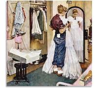 KSHAO ATHQW Famosi Poster di Norman Rockwell lei di Fronte allo Specchio Tela di Canapa Wall Art Norman Rockwell Pittura Stampe per la Decorazione Domestica Immagine 50x50cm Senza Cornice