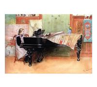 KSHAO ATHQW Famoso Carl Larsson Wall Art 《Suonare Il Pianoforte》 Mostra di Poster Carl Larsson Pittura su Tela Stampe di Ritratto per Home Decor Picture 20x30cmx1 Senza Cornice
