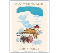 KSHAO ATHQW Svizzera Poster 《Air France》Mostra Arte della Parete Sci d'Epoca Dipinti su Tela Stampe retrò per la Decorazione della Camera Immagine 50x70cmx1 No Frame