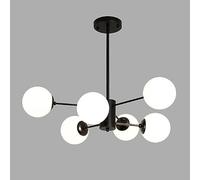 KSHSAA Lampadario a soffitto per interni Lampadario a sospensione in vetro con sfera bianca Soggiorno Sala da pranzo Isola della cucina Cluster Lampade a sospensione Boom in metallo nero