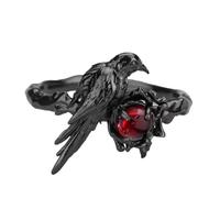 Ksikdeg Anelli a forma di corvo in lega con pietre preziose rosse, accessori alla moda, accessori per cosplay, gioielli gotici