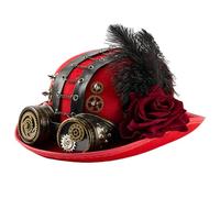 Ksikdeg Cappello unisex punk jazz con catena ingranaggi industriale e occhiali rosa scuro fiore per cosplay ed eventi a tema Dressingup Steampunk cappello a cilindro con catena ingranaggi