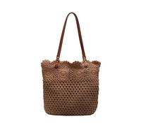 Ksikdeg Elegante borsa in cotone scava fuori per le donne borsa da spiaggia a tracolla alla moda grande per shopping in città e vacanze festa grande capacità spiaggia, cachi, One Size