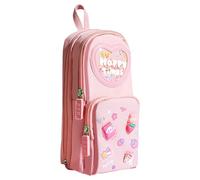Ksikdeg Grande capacità Penna Bag Cartoon Matita Pouch Tre strati Zip Pen Case Standing Pencil Bag, Fragola, 25cm x 20cm x 4cm