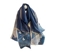 Ksikdeg Sciarpa ricamata in seta floreale da donna Hijab ha rubato lo scialle avvolgere leggero traspirante con perline opzione regalo sciarpa hijab sensazione di seta poliestere, A, Taglia unica
