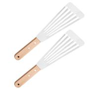 Ksikdeg Set di 2 spatole scanalate in acciaio antiruggine con manico in legno per grigliare hamburger e pancake, spatola per pesce in acciaio antiruggine