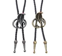 Ksikdeg Vintage Metal Cobra Snake Ciondolo Bolotie Western Punk Ecopelle Corda Cravatta Gioielli Camicia Collare Catena, Length 100cm, Metallo