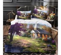 KSIMOVERN Chiesa rurale 3D Stampa Coperteletto 3pz Microfibra Resistente Dipingere scenico Coperta Letto 2 federe Resistente Adolescenti Adulti Giovani Super king（260x220cm）