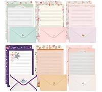 KSIWRE Carta da lettere con 18 buste abbinate, a righe, stile floreale fresco, per inviti, regali, auguri di vacanza, 36 pezzi