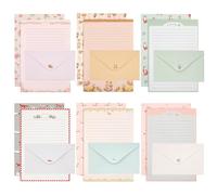 KSIWRE Set di cancelleria da 54 pezzi con buste, 36 fogli di carta da lettera + 18 buste, carta da cancelleria a righe per scrivere lettere, inviti, poesie, forniture per ufficio e scuola