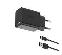 Ksix Caricatore da 12 W, USB-A + cavo USB-A a USB-C 1 m, nero