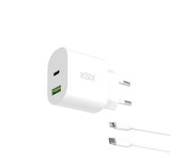 KSIX Caricatore di rete 20 W, cavo USB-C a Lightning 1 m, ricarica rapida, Power Delivery, GAN, bianco