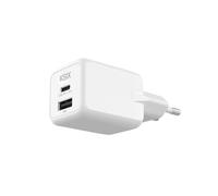 KSIX Caricatore di rete 20 W, GAN, PPS, Power Delivery, ricarica rapida, multiporta USB C+USB A, bianco