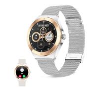 KSIX LYA Go Smartwatch da donna, display AMOLED da 1,19", autonomia 5 giorni, modalità sport e salute, notifiche, chiamate, assistente vocale, 2 cinghie in metallo e silicone - argento e beige