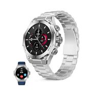 KSIX Smartwatch Titanium Go - Smartwatch da uomo, schermo AMOLED da 1,43", design cronografo, chiamate, IP67, compatibile con iPhone® e Android®, 2 cinturini in acciaio argentato e silicone blu