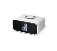 KSIX Sveglia Caricabatterie wireless WUAD, Altoparlante Bluetooth, Radio FM 10W Wireless, Qi Charger, Sveglia Digitale Doppio Allarme, Colore Bianco Lucido