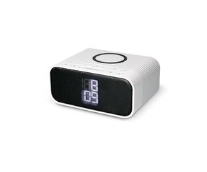 KSIX Sveglia Caricabatterie wireless WUAD, Altoparlante Bluetooth, Radio FM 10W Wireless, Qi Charger, Sveglia Digitale Doppio Allarme, Colore Bianco Lucido