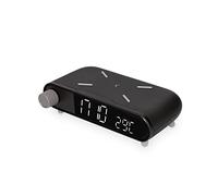 KSIX Sveglia e Caricabatterie Wireless 24 ore Alarm Clock Retro 10W Wireless Indicatore Temperatura Qi Charger, Colore Nero Luminosità
