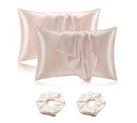 KSJEHW 2 Pezzi Federa Raso Cuscino Satin Pillowcase,Simili Morbidi Come Federa Seta Cuscino,più Facile Curare alla Federe Seta per Capelli e Pelle(Beige, 51 * 66cm, con 2 Elastici per Capelli