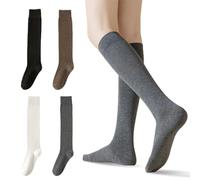 KSJEHW 4 Pezzi Calze a Ginocchio Calzettoni Donna in Cotone Calze Gambaletto Calzini Lunghi Donna OverKnee Calze Calzini Gambaletti di Coscia Retro Casual Socks Banda Tinta Unita Taglia Unica