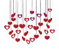 KSJEHW 60 Pezzi Decorazioni Pendenti Cuore, Ghirlanda di Cuore Rosso, San Decorazione Glitter Banner Cuori Sospeso per Il Compleanno di Matrimonio San Valentino Casa del Soffitto Decorazioni(Rosso)
